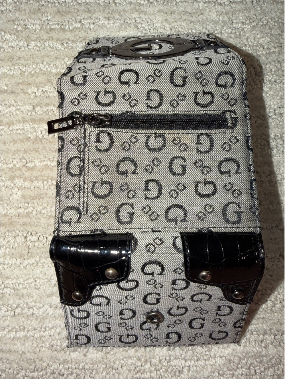 G Monogram Wallet Clutch with Black Croc Embossed Trim